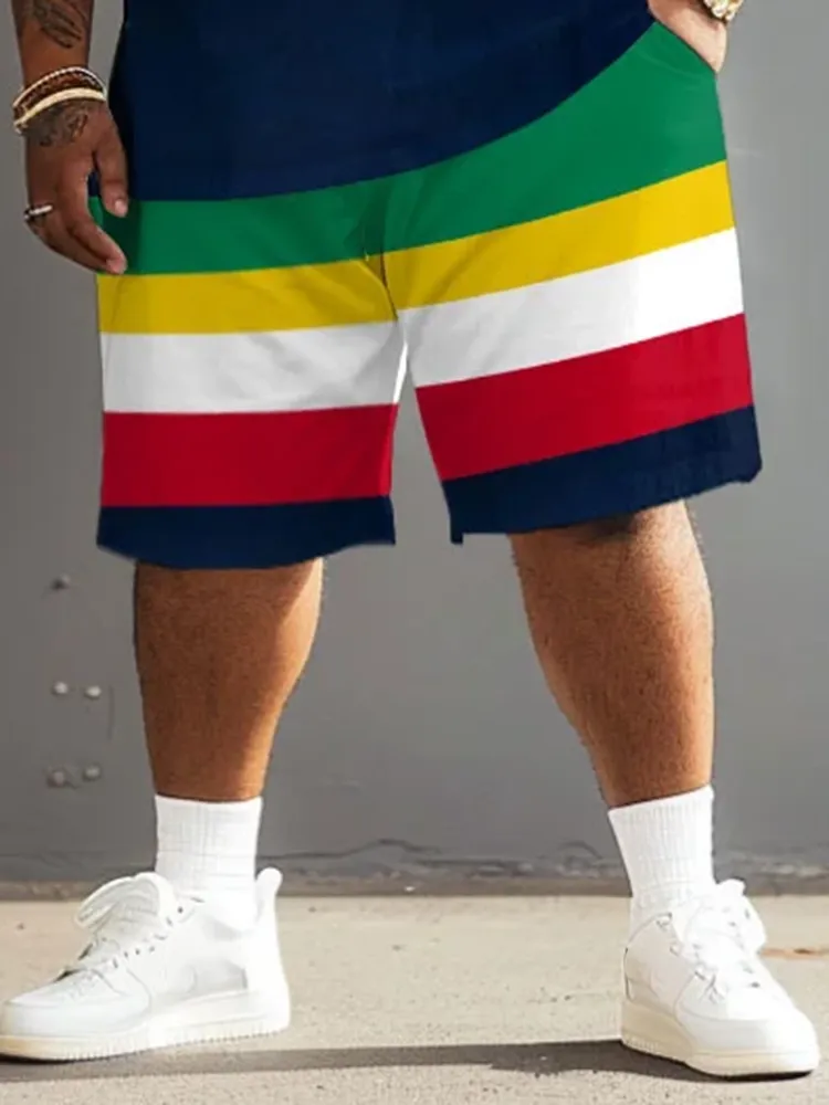 Big Guy'S Polo Color Stripes T-Shirt Shorts Set