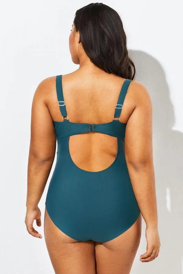 Black Cut Out Mesh Underwire One Piece Swimsuit
