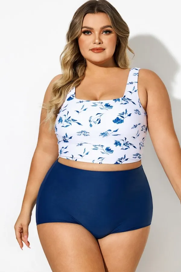 Plus Size Red Solid Square Neck Bikini Top