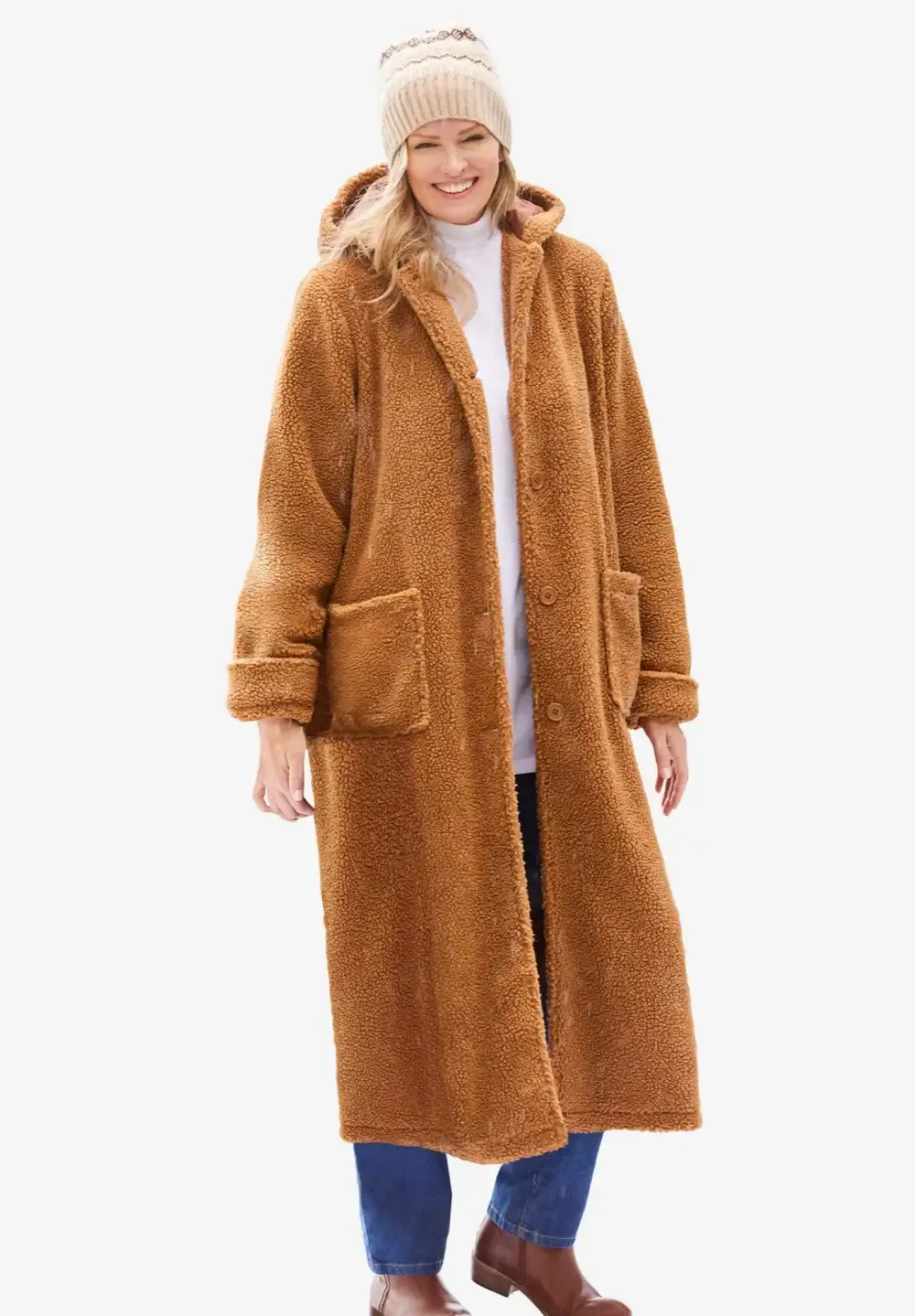 Long Hooded Berber Fleece Coat
