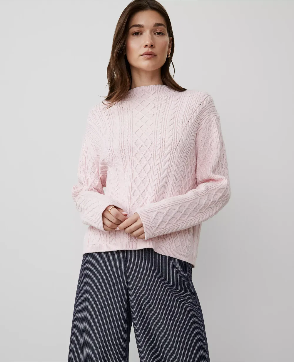 Mixed Cable Mock Neck Sweater