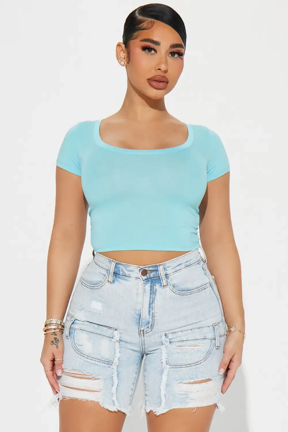 Ally Short Sleeve Tee - Acid Wash Blue