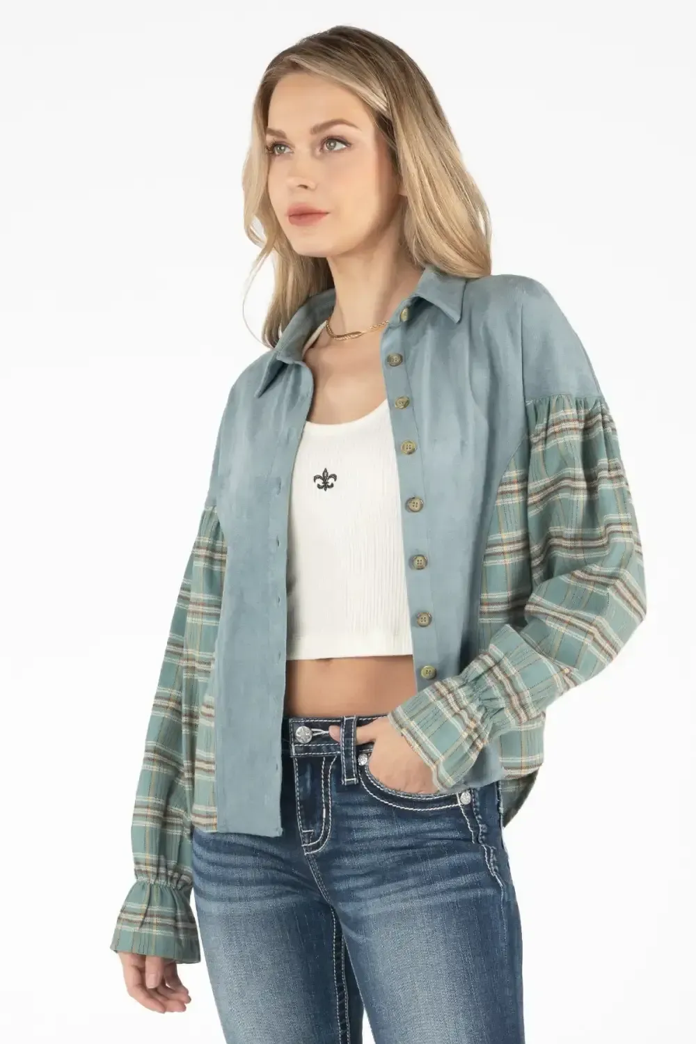 Dolman Plaid Button Up Shirt