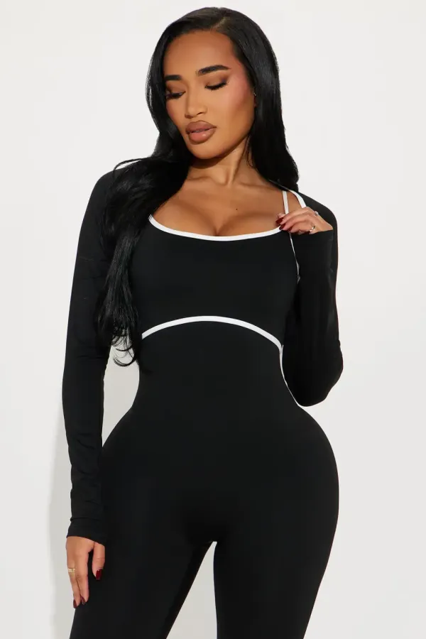 Heidi 2 Piece Bolero Active Jumpsuit - Black