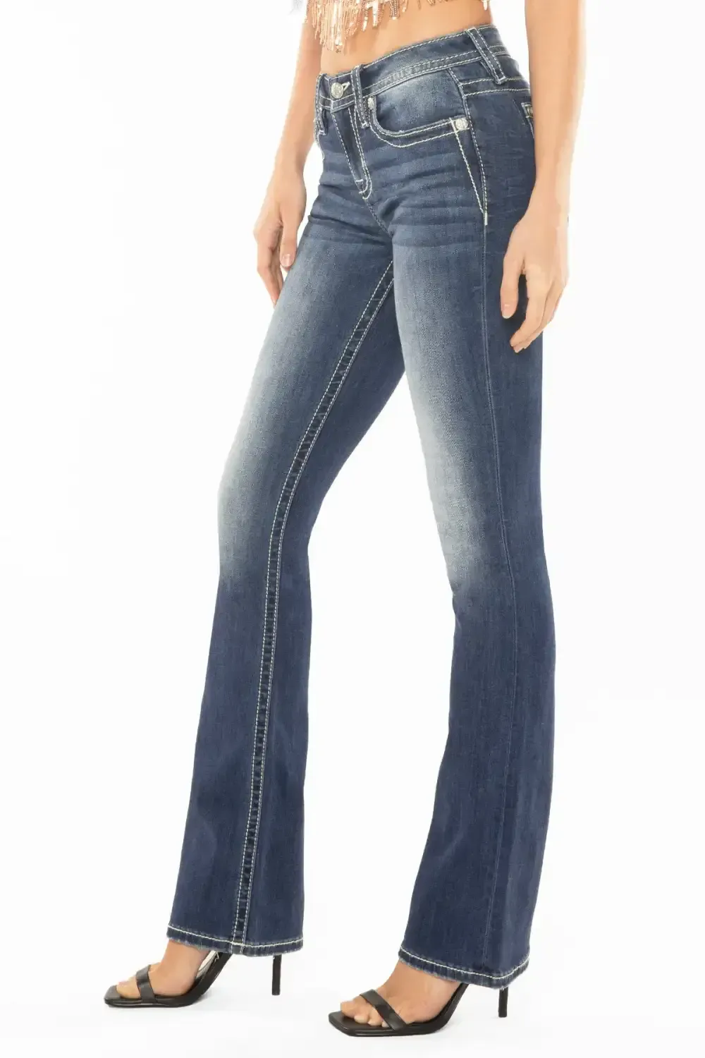 Metallic Floral Bootcut Jeans
