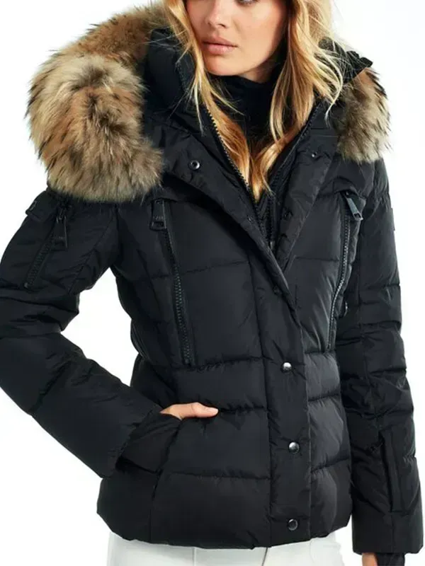 Stand-up collar down jacket with frayed trim cap