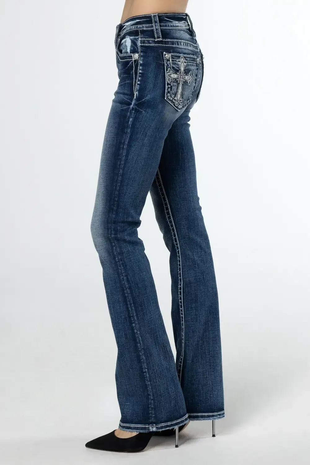 Scalloped Edge Cross Bootcut Jeans