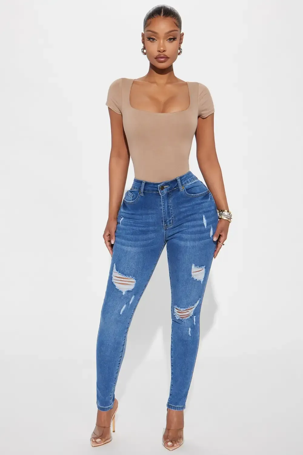 Got Spunk Destroyed High Stretch Skinny Jean - Medium Wash
