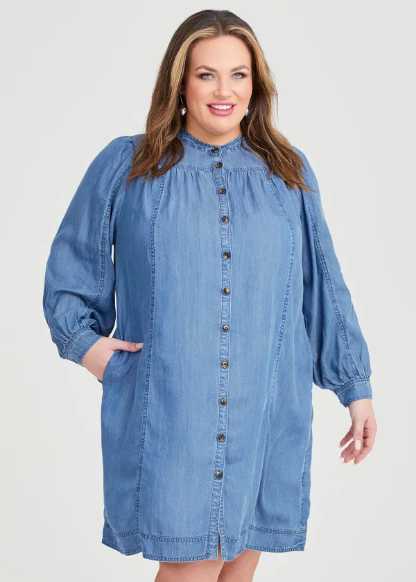 Chambray Button Thru Dress