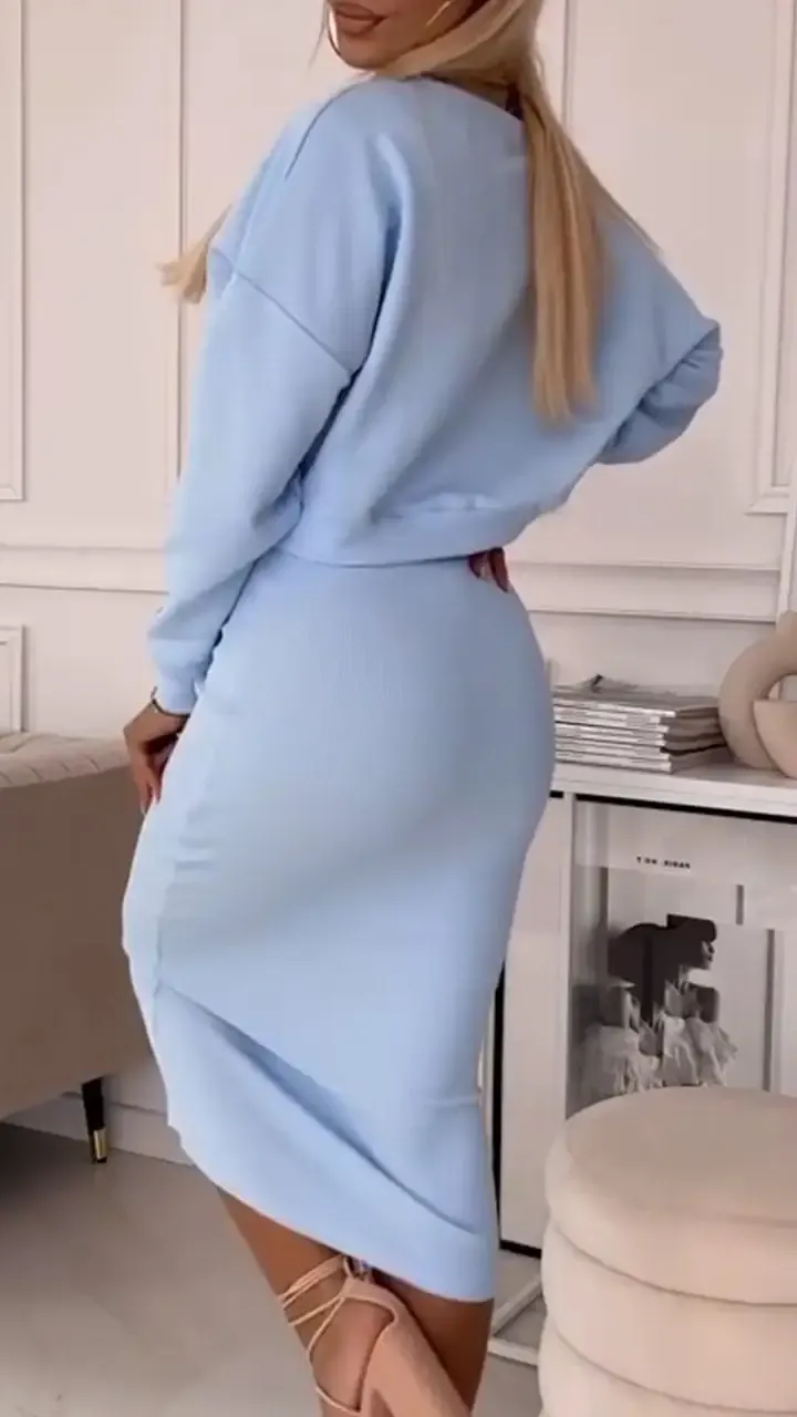 Women's V-neck Solid Color Casual Dress Suit