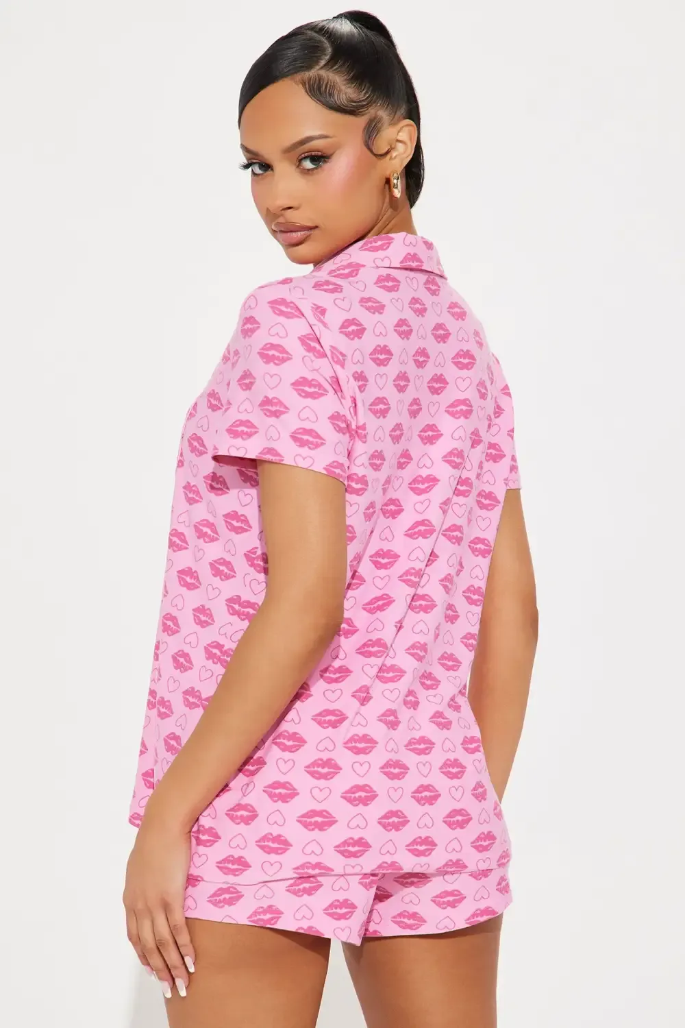 Kiss Kiss Short Sleeve PJ Short Set - Pink