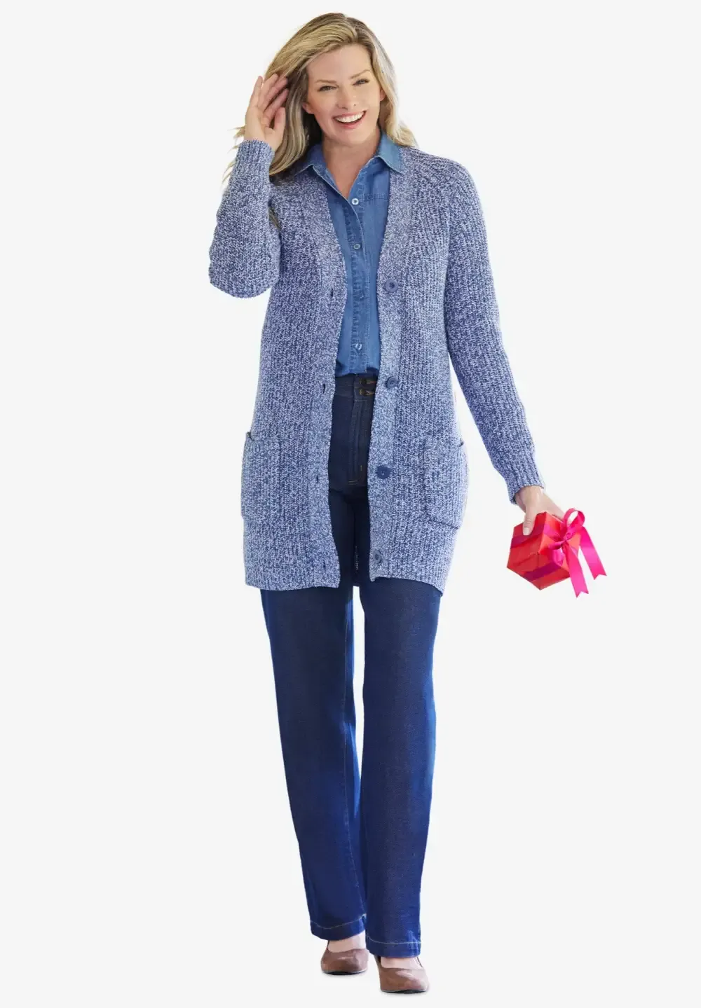 Button-Front Shaker Cardigan
