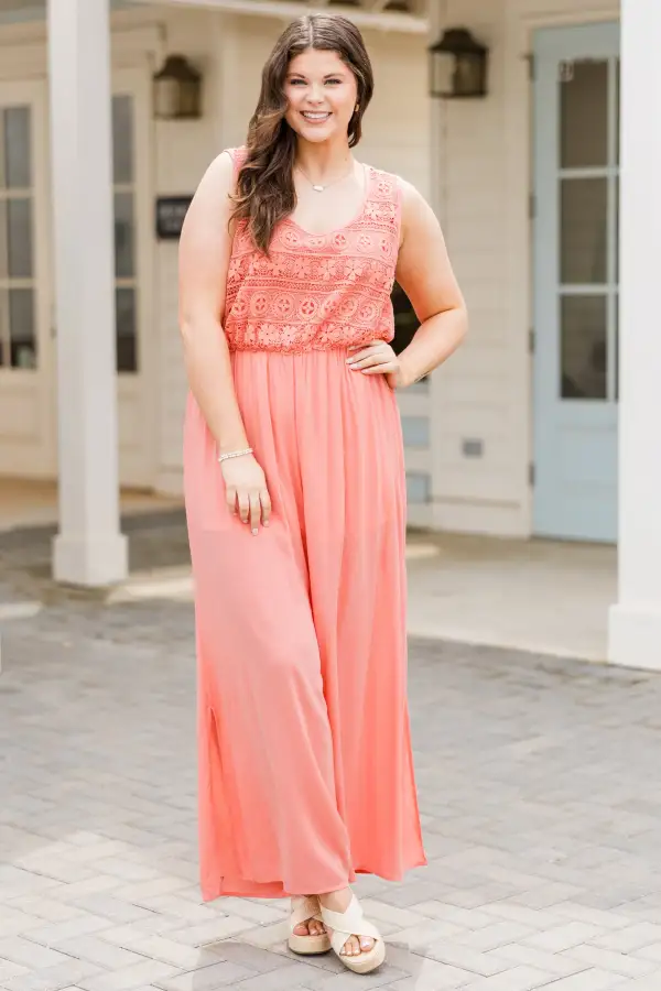 Boho In Lace Jumpsuit, Peach