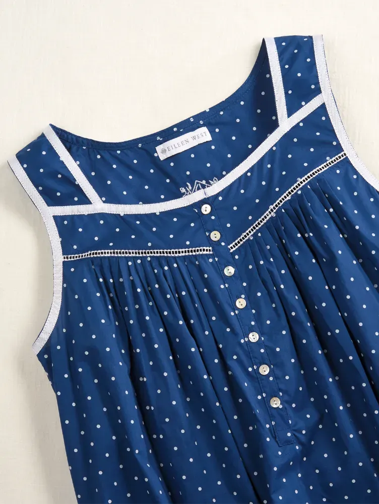 Eileen West Nautical Blue Polka Dot Cotton Nightgown