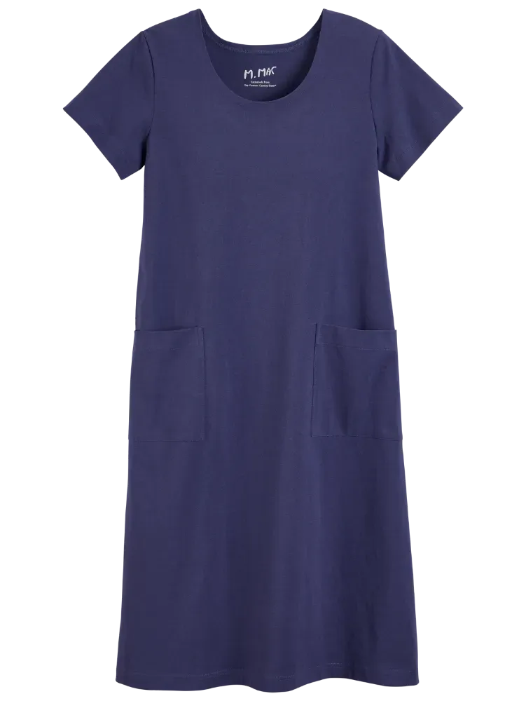M.MAC Solid Cotton Knit Mid-Length Dress With Pockets