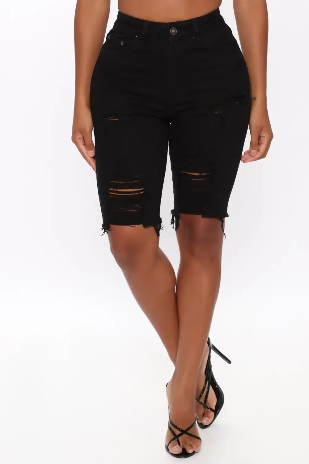 Haley Denim Bermuda Shorts - Black