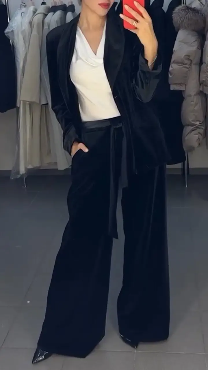 Women's Lapel Suede Casual Suit