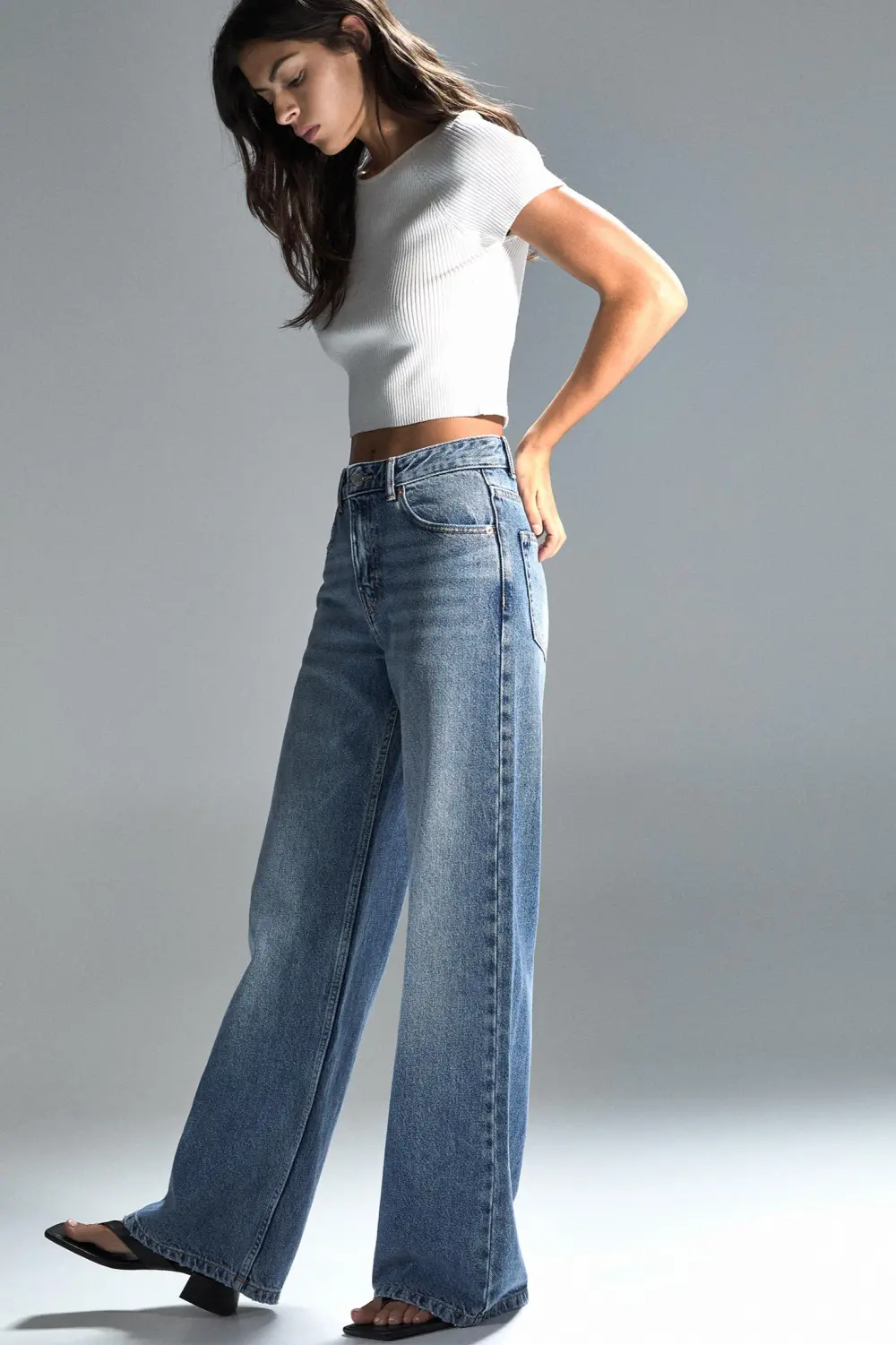 Jeans wide leg tiro alto