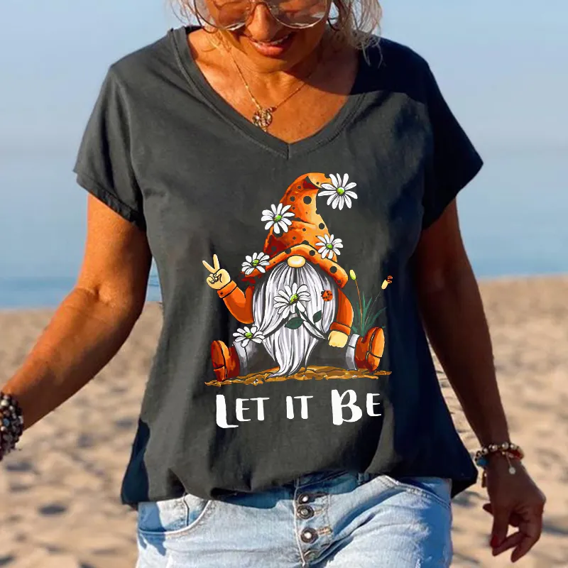 Let It Be Peace Gesture Little Man Pattern Women Tees