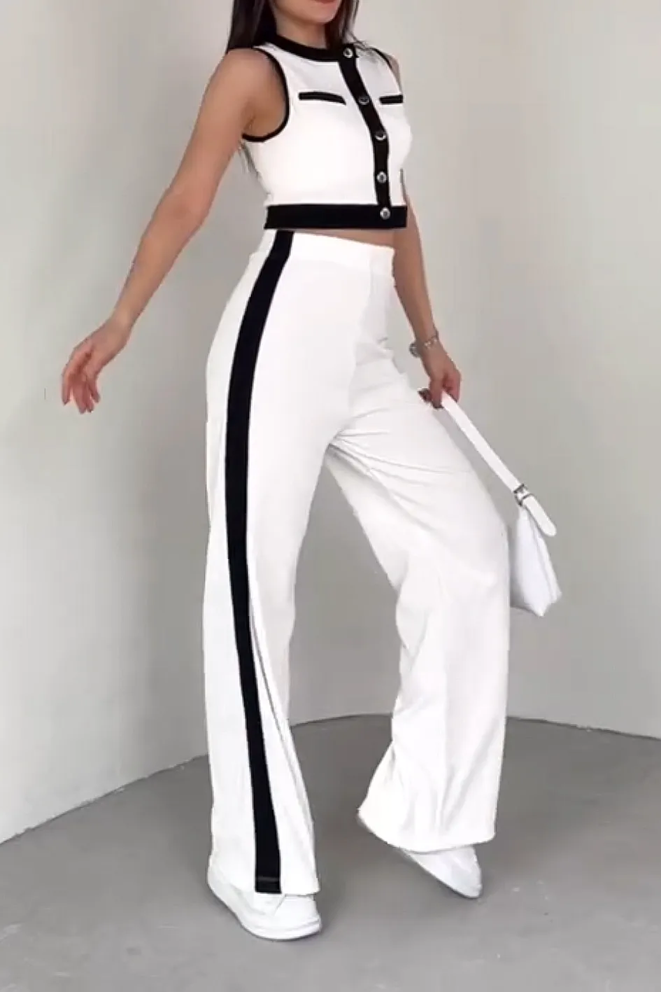 Women'S Contrasting Vest And Pants 2-Piece Set