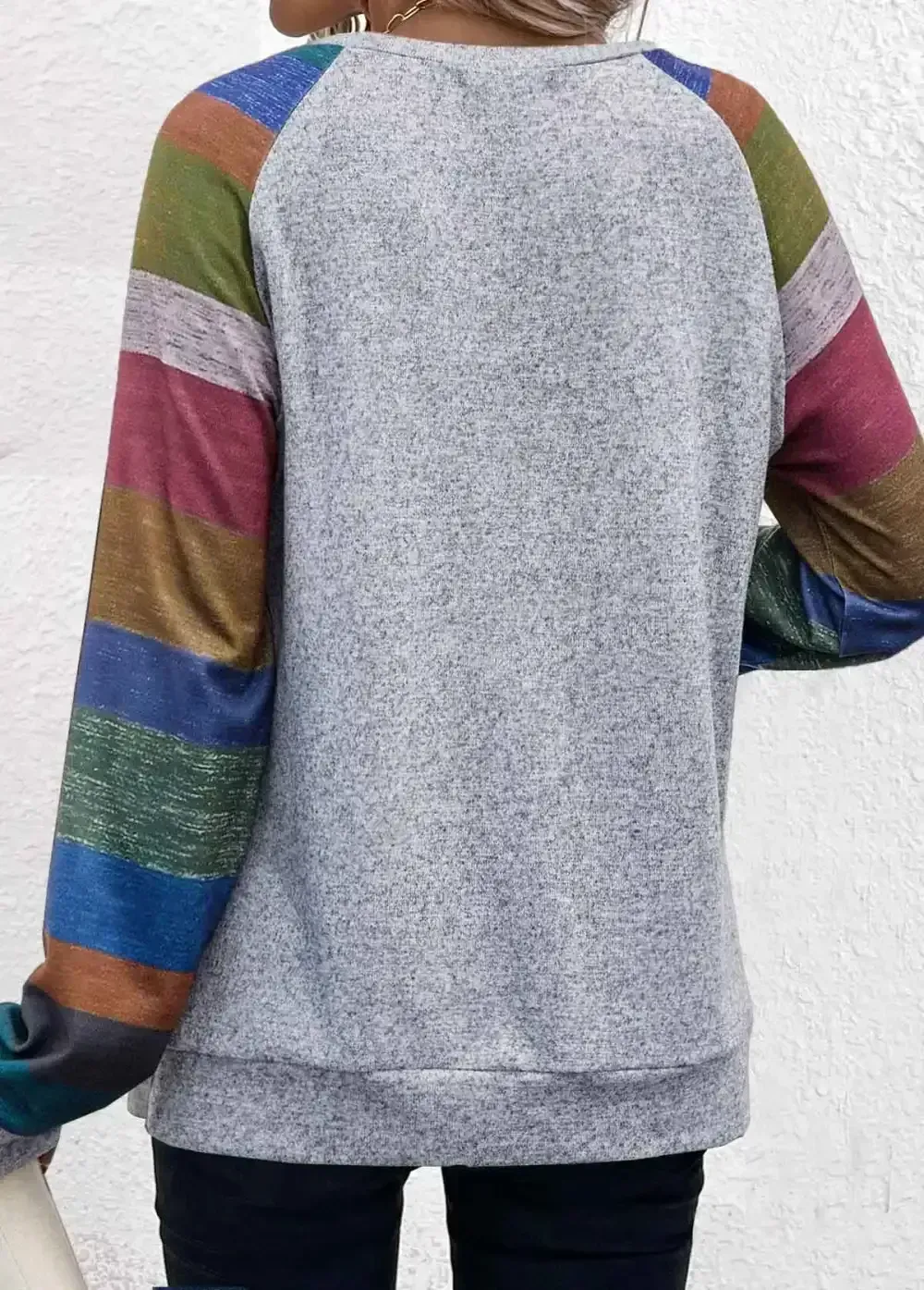 Light Grey Marl Button Striped T Shirt