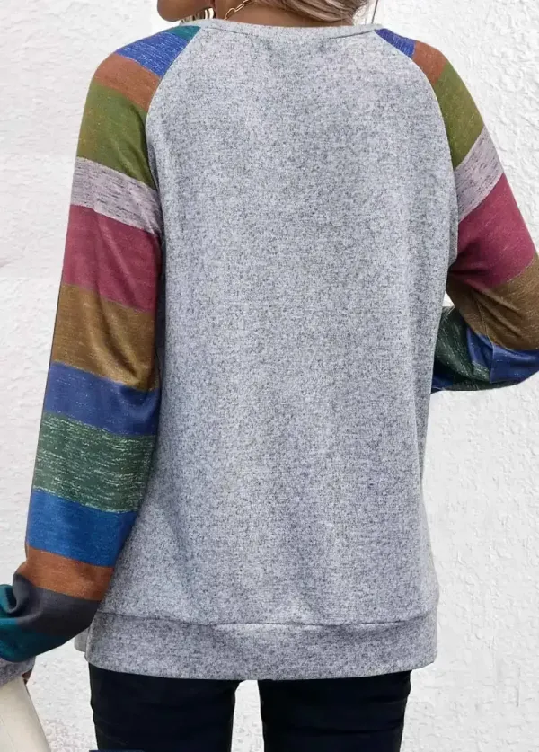 Light Grey Marl Button Striped T Shirt
