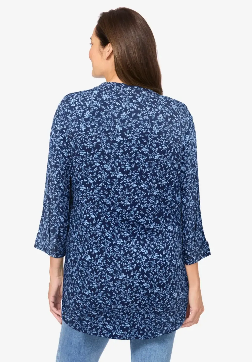 Rayon 7-Day Three-Quarter Sleeve Tab-Front Tunic