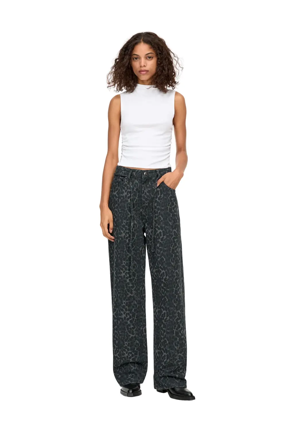 High neck gathered top