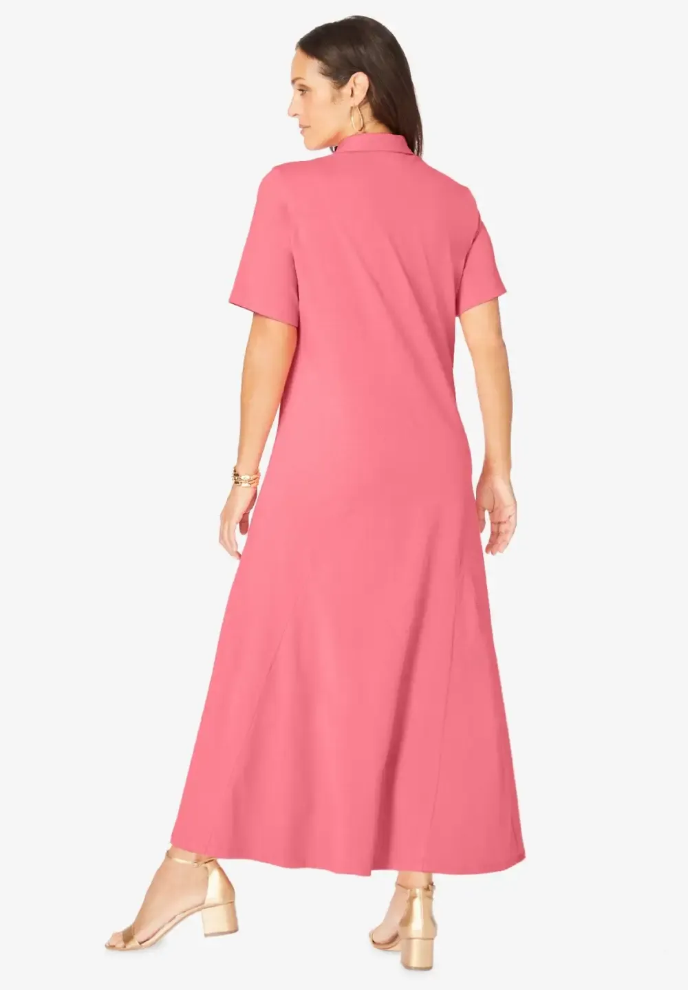 Stretch Cotton Button Front Maxi Dress