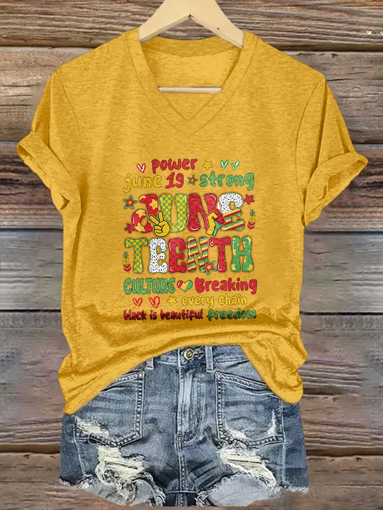 Women'S June Teenth V-Neck Short-Sleeved T-Shirt