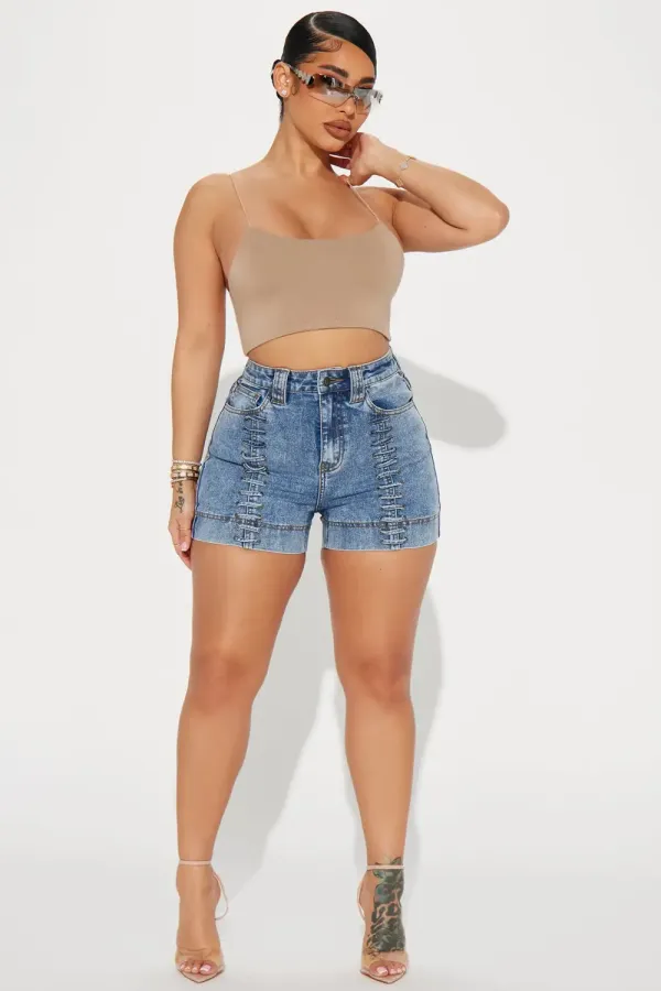 Front Page Lace Up Denim Shorts - Light Wash