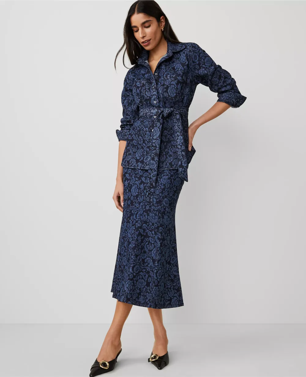 Floral Flared Denim Shirt