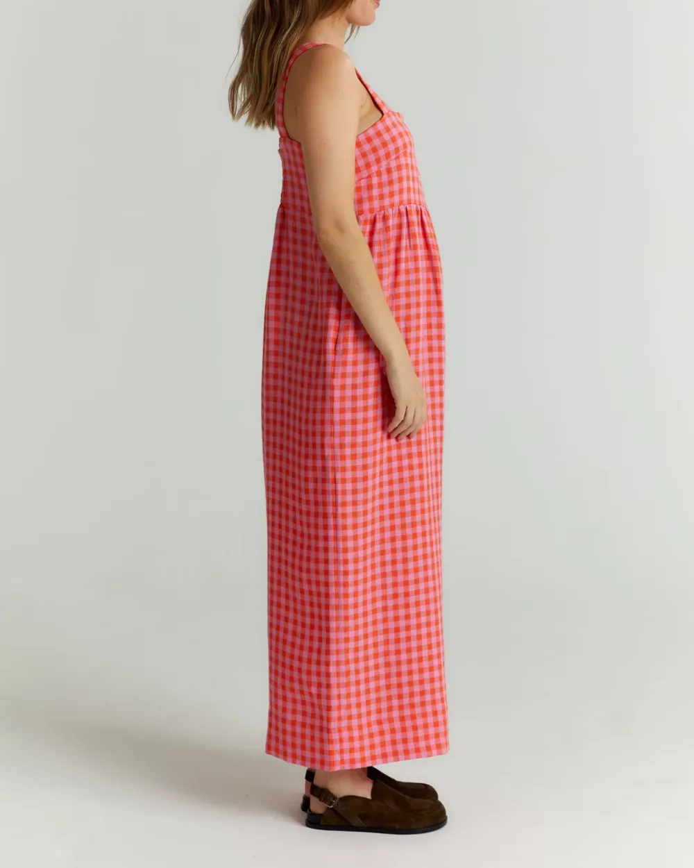 TOMATO & PINK CHECK LINEN JUMPSUIT
