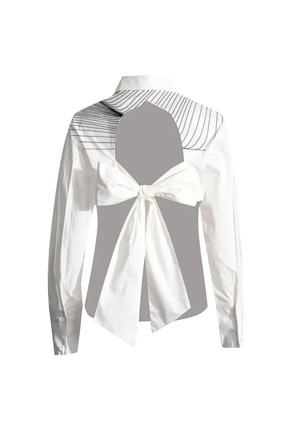 Sexy Bow Tie Trim Cutout Back Long Sleeve Collared Button Down Shirt