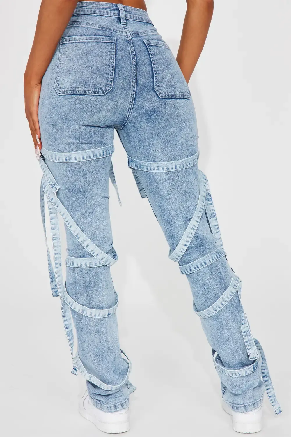 Strapped In Stretch Slim Straight Leg Jeans - Light Wash