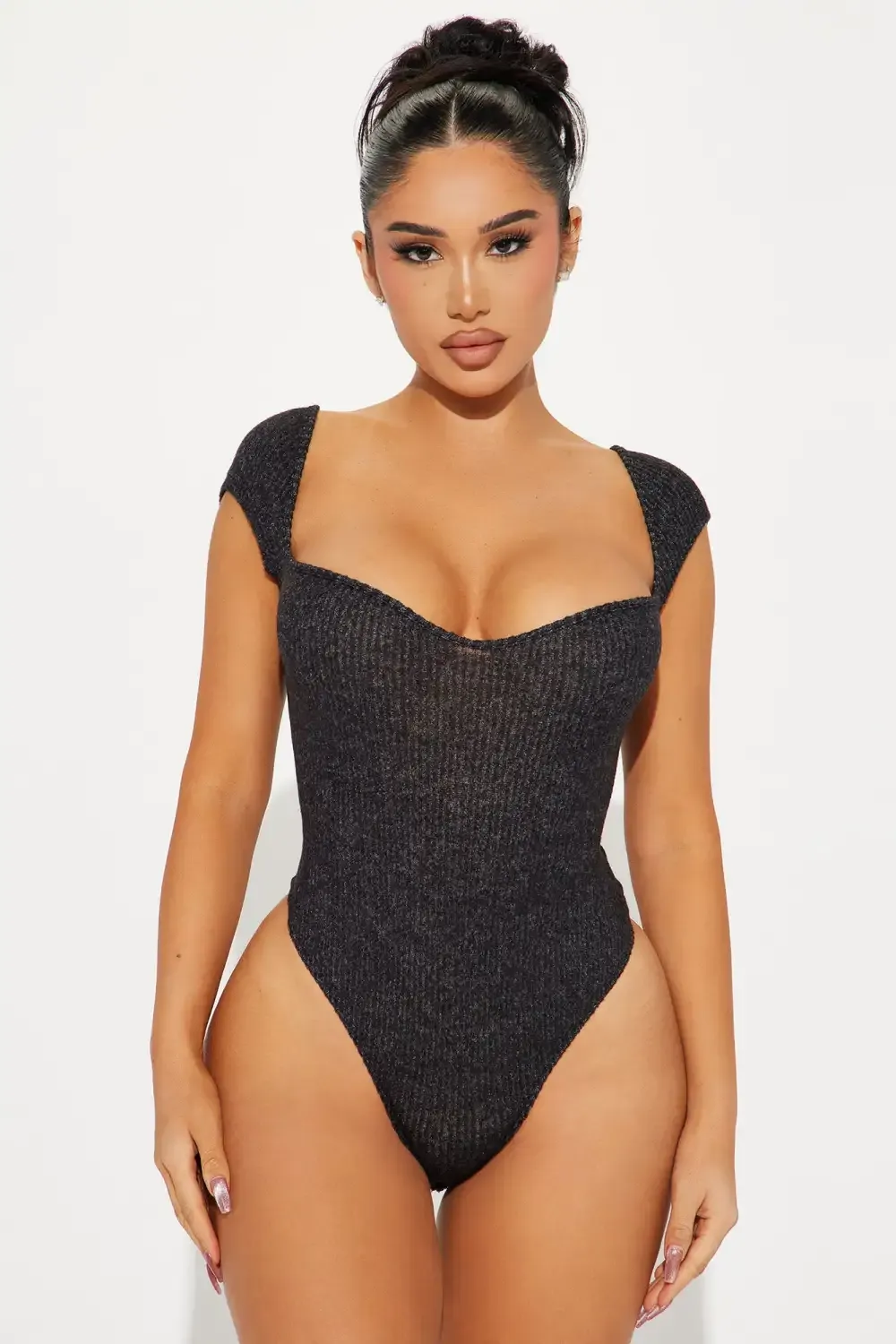 Call You Back Short Sleeve Bodysuit - Black
