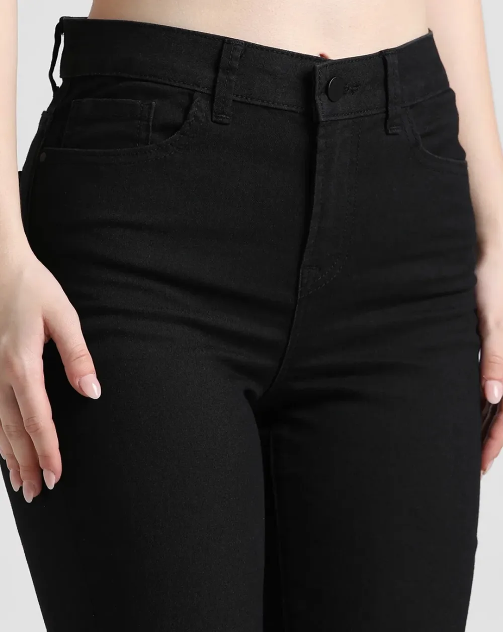 Black High Rise Flared Jeans with White Geometric Print