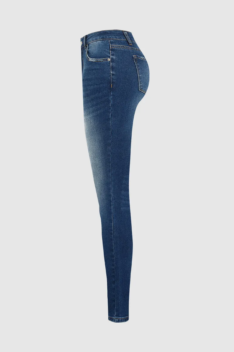 Wash Raw Hem Mid Rise Skinny Jeans