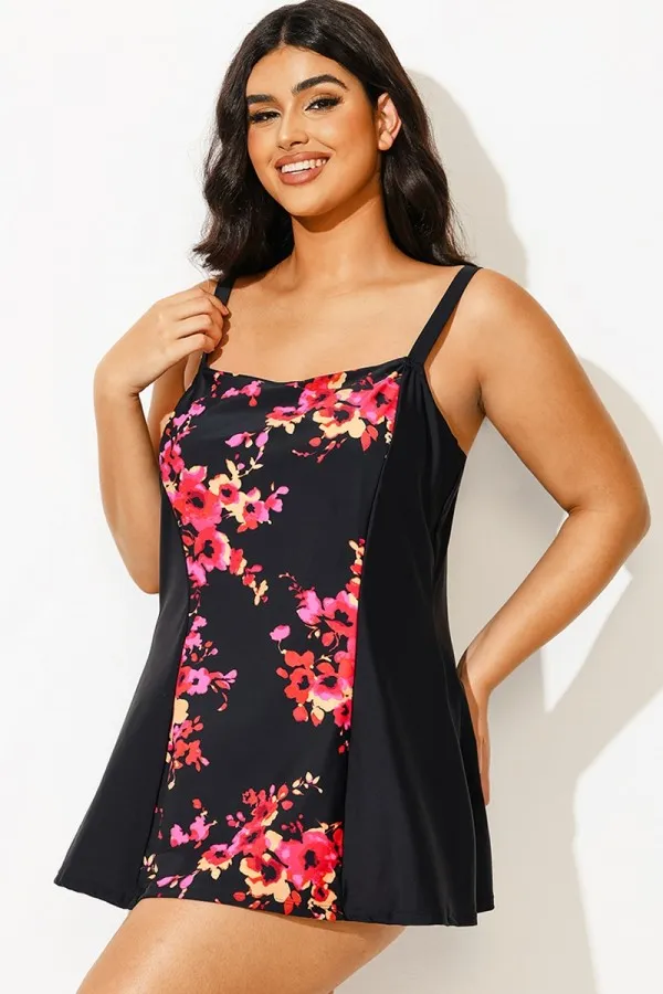 Floral Print Adjustable Wide Strap Swimdress