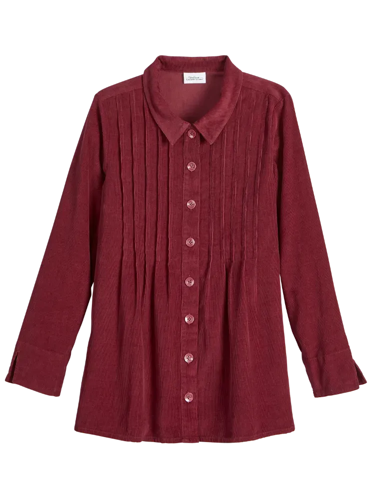 Women's Pintucked Floral Corduroy Tunic Top