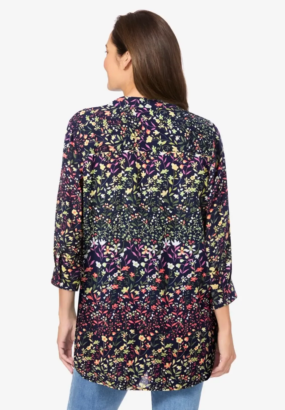 Rayon 7-Day Three-Quarter Sleeve Tab-Front Tunic
