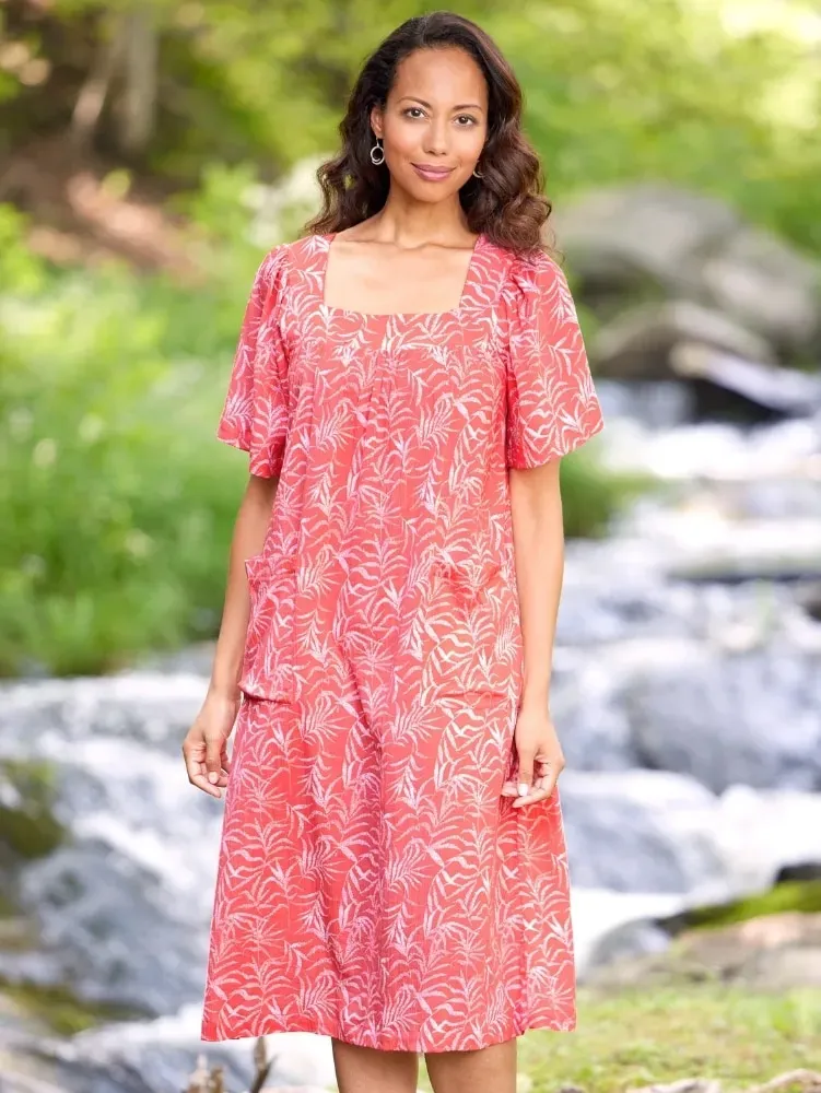Short-Sleeve Cotton Gauze Print Muumuu