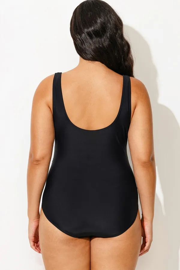 Black & White Striped Shirred One Piece Swimsuit