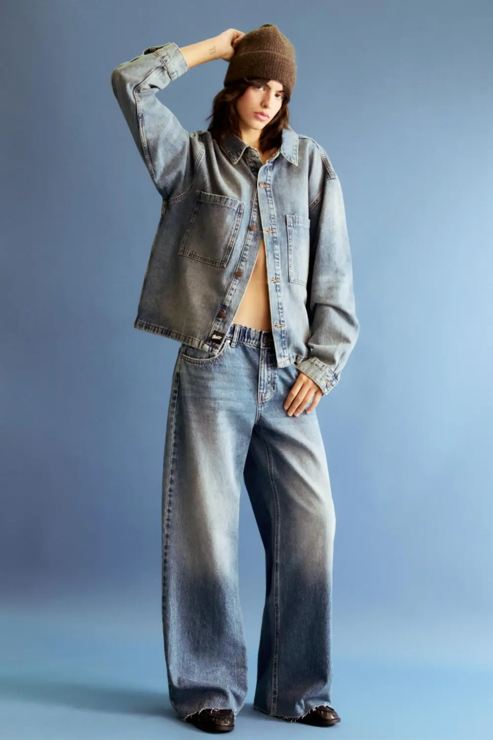 Jeans baggy wide leg cintura elástica