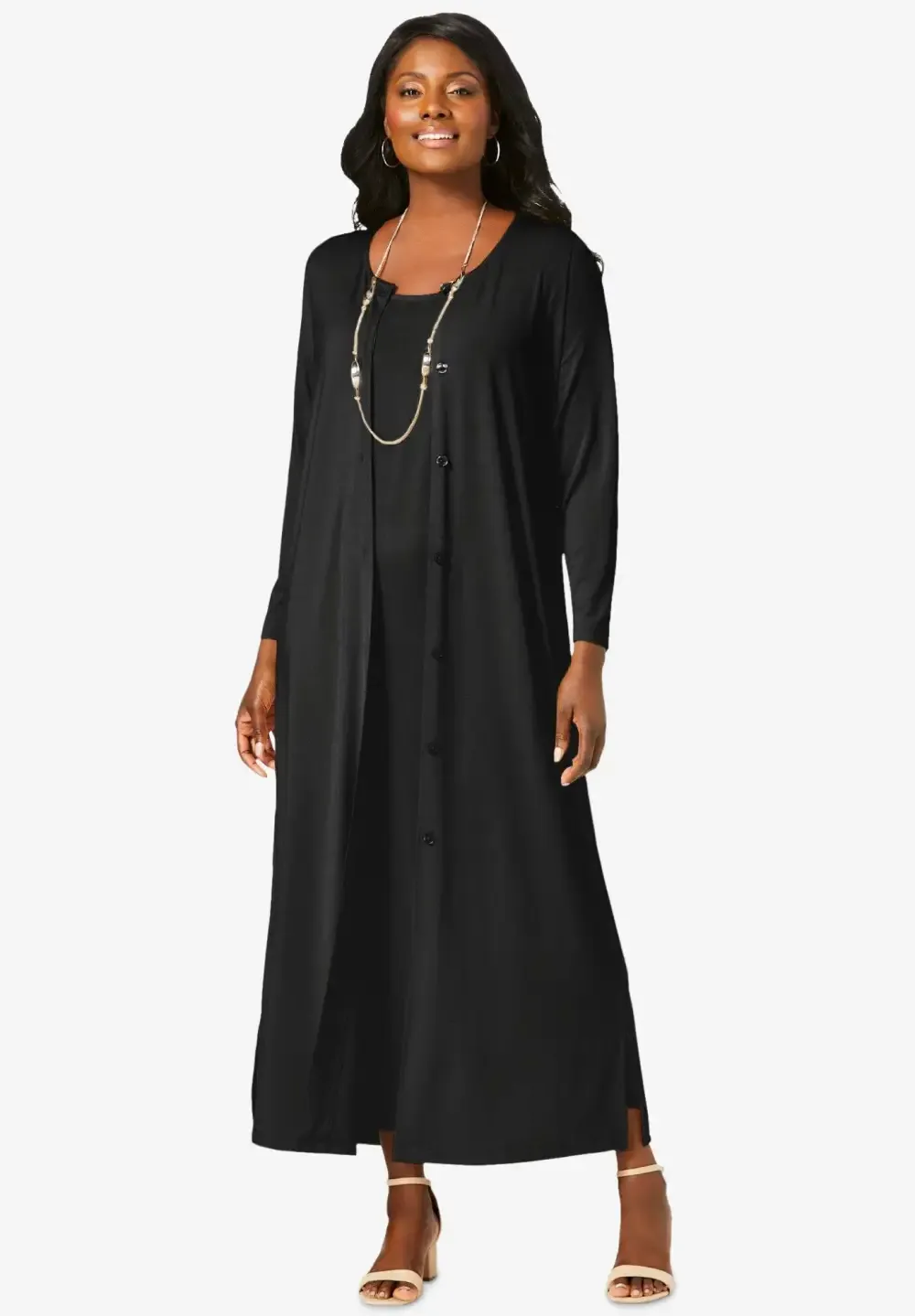 2-Piece Stretch Knit Duster Set