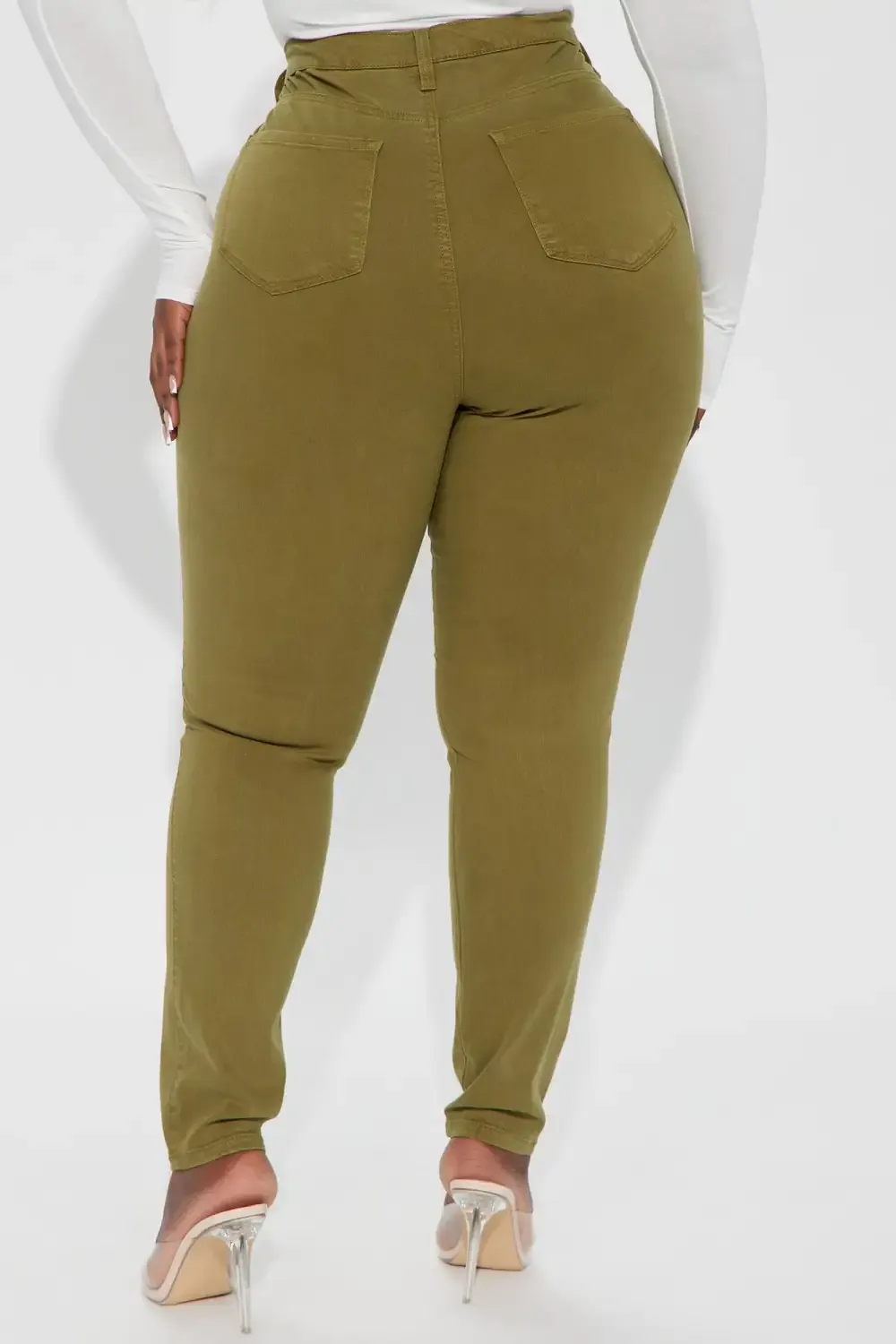 Classic Color High Waist Skinny Jeans - Olive