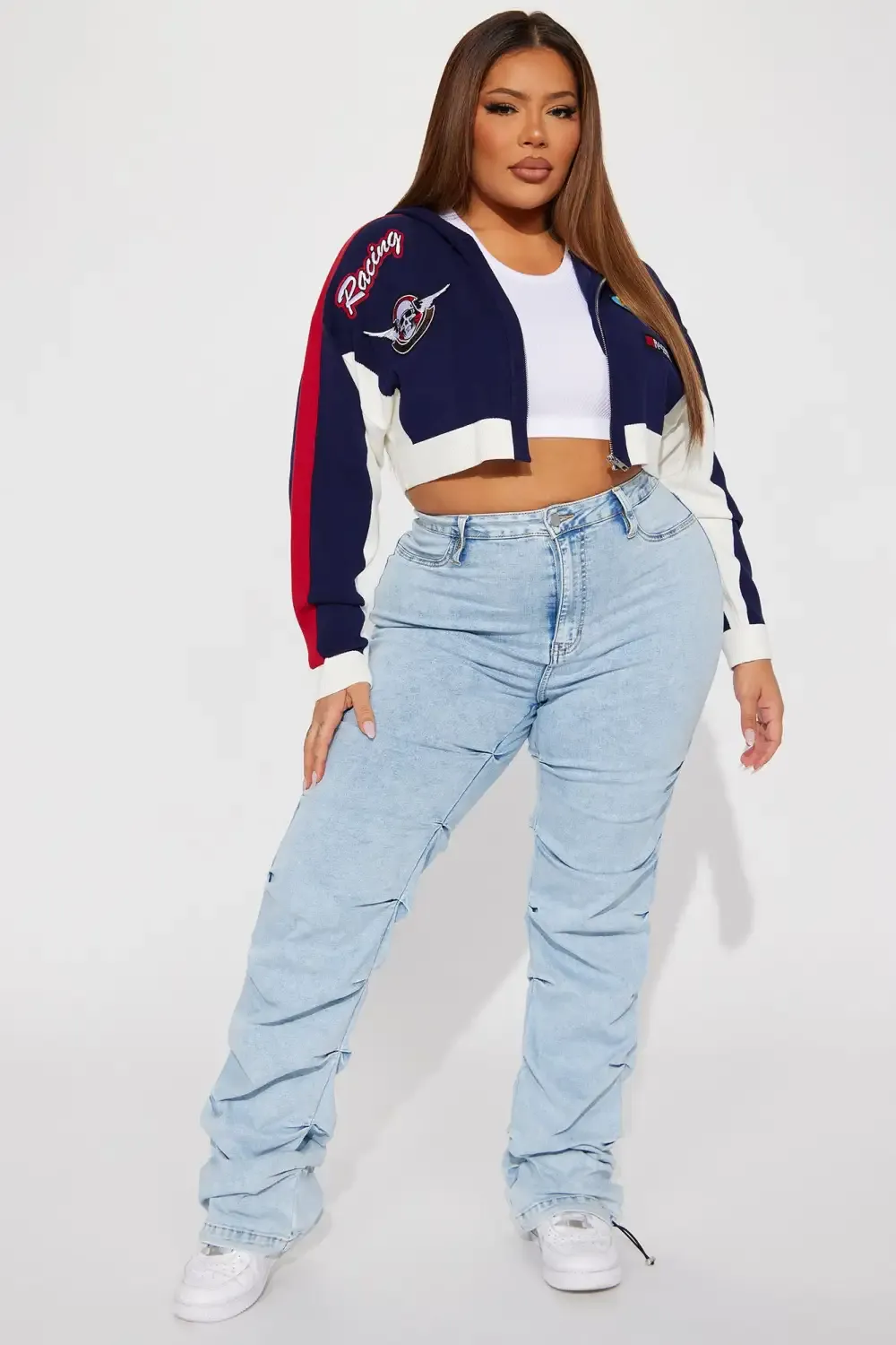 Catch My Vibe Stacked Straight Leg Jeans - Acid Wash Blue