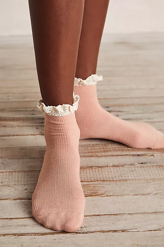 Waffle Knit Ankle Socks Orange