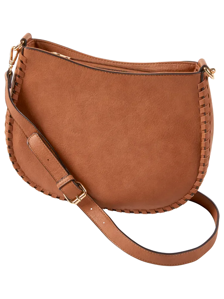 Faux Leather Crossbody Bag With Dual Straps