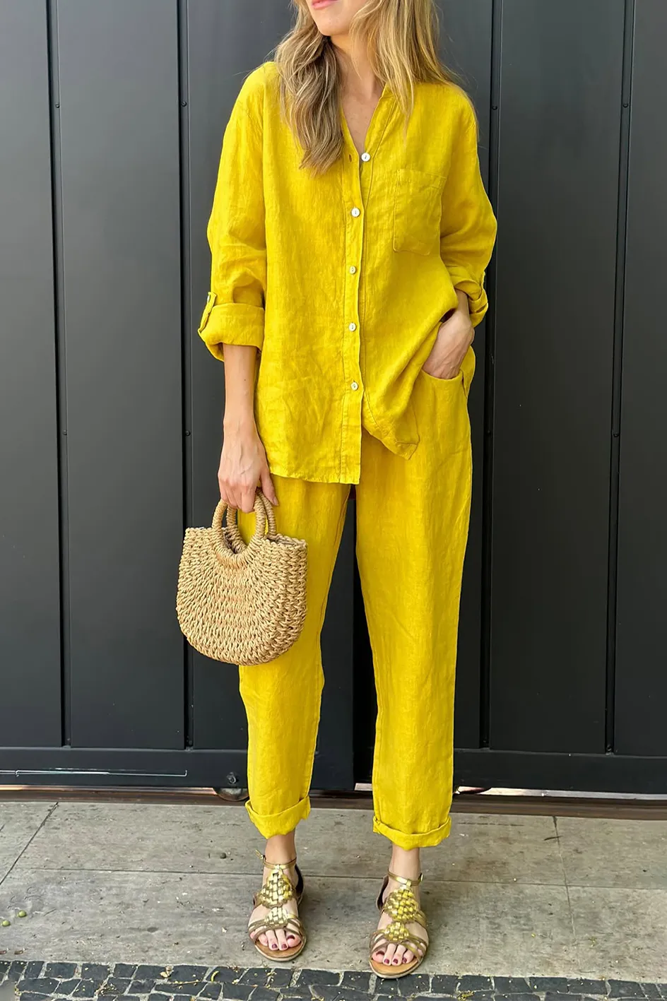 Women'S Casual Cotton And Linen Top And Pants Two-Piece Set